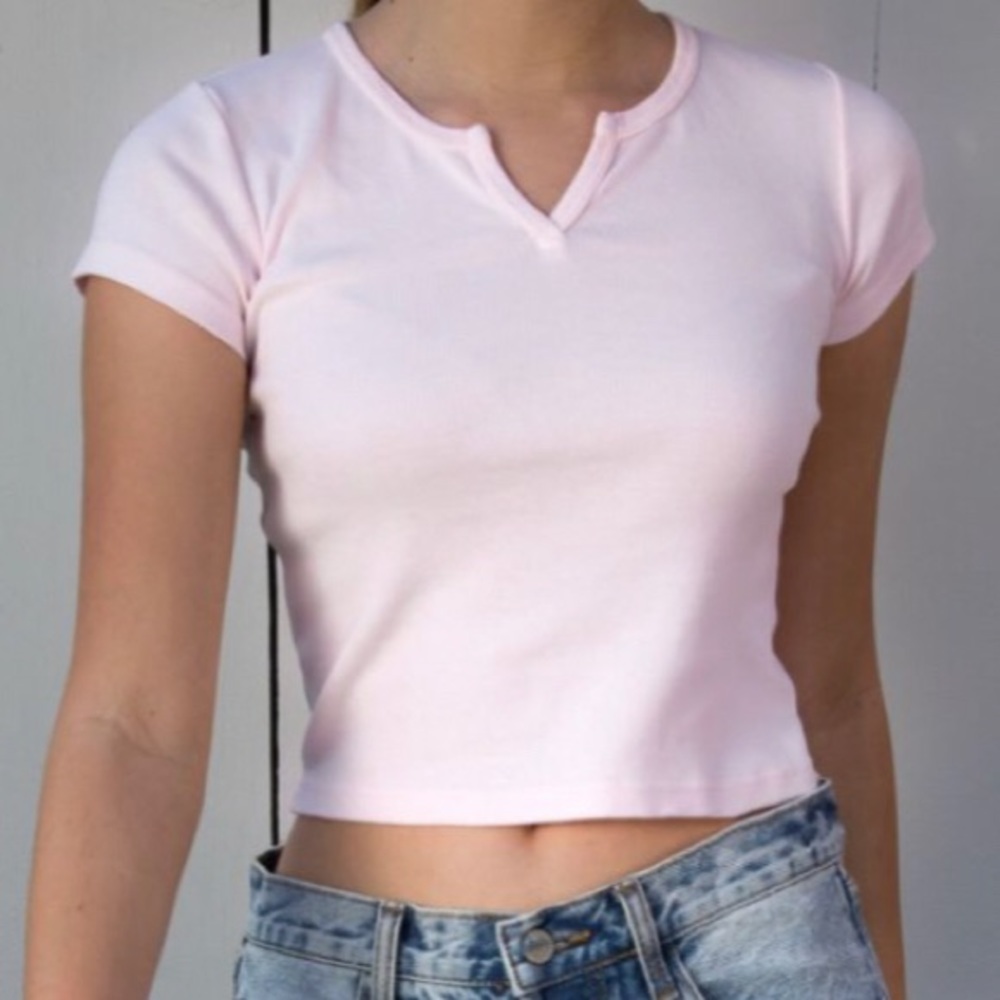 Brandy Melville pink Ashlyn top with v notch